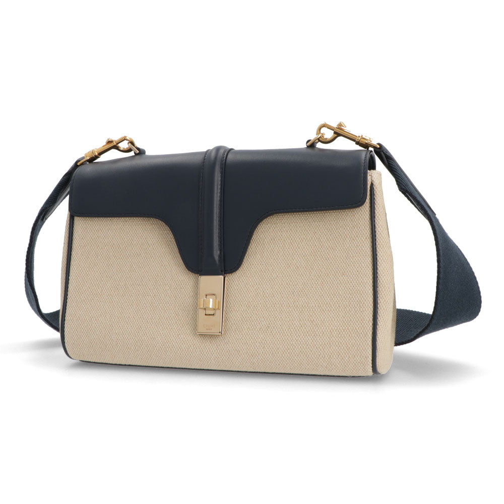 セリーヌ CELINE バッグ ショルダーバッグ レディース ティーン ソフト 16 セーズ バニラ ネイビー レザー ラフィア シンプル 196852DJ9.01NA