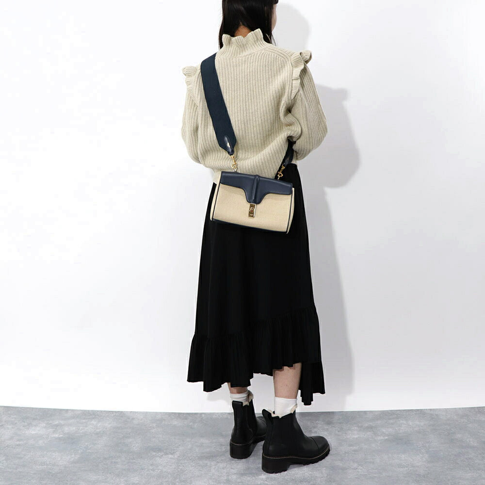 セリーヌ CELINE バッグ ショルダーバッグ レディース ティーン ソフト 16 セーズ バニラ ネイビー レザー ラフィア シンプル 196852DJ9.01NA