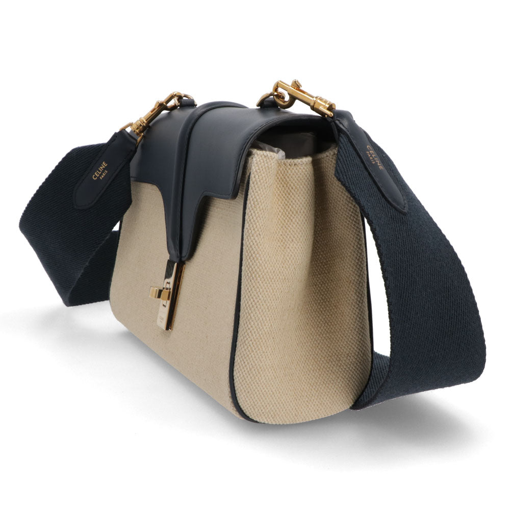 セリーヌ CELINE バッグ ショルダーバッグ レディース ティーン ソフト 16 セーズ バニラ ネイビー レザー ラフィア シンプル 196852DJ9.01NA