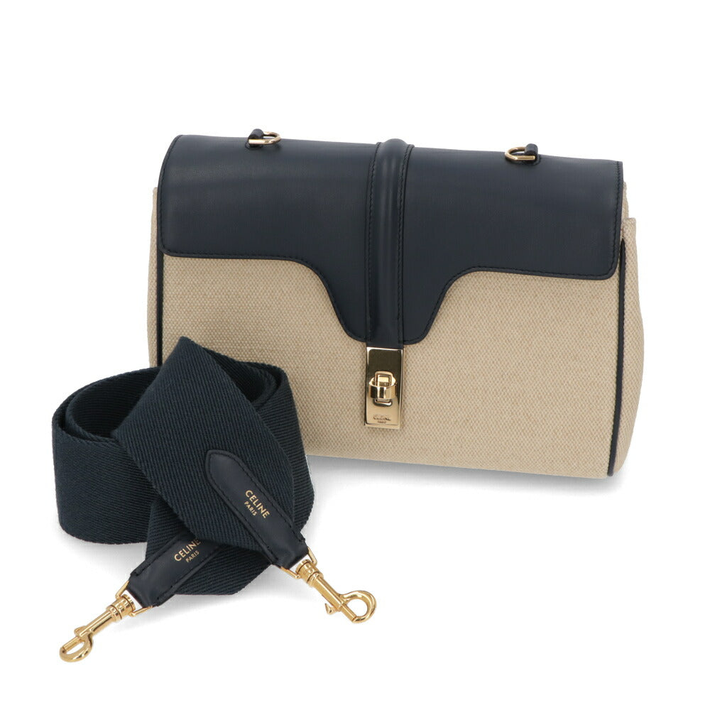 セリーヌ CELINE バッグ ショルダーバッグ レディース ティーン ソフト 16 セーズ バニラ ネイビー レザー ラフィア シンプル 196852DJ9.01NA