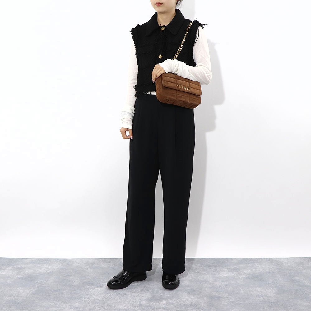 セリーヌ CELINE バッグ ショルダーバッグ レディース チェーンショルダーバッグ ブラウン カーフスキン ラムスキン ロゴ ゴールド金具 チェーンショルダー キルティング ハンドバッグ スエード生地 11127 3EZF