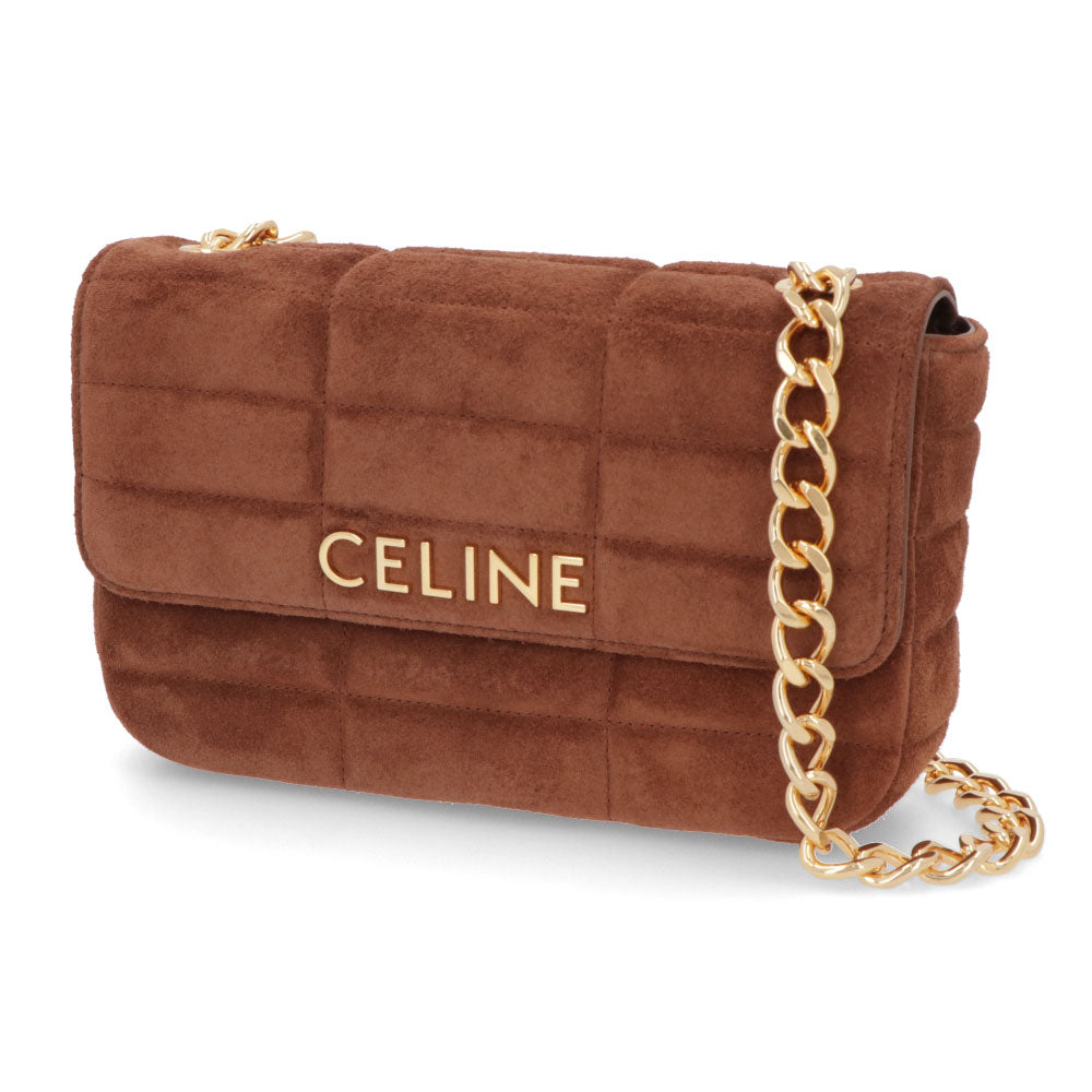 セリーヌ CELINE バッグ ショルダーバッグ レディース チェーンショルダーバッグ ブラウン カーフスキン ラムスキン ロゴ ゴールド金具 チェーンショルダー キルティング ハンドバッグ スエード生地 11127 3EZF