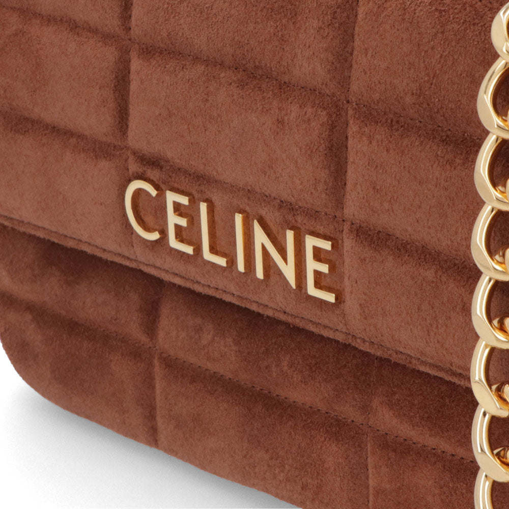 セリーヌ CELINE バッグ ショルダーバッグ レディース チェーンショルダーバッグ ブラウン カーフスキン ラムスキン ロゴ ゴールド金具 チェーンショルダー キルティング ハンドバッグ スエード生地 11127 3EZF