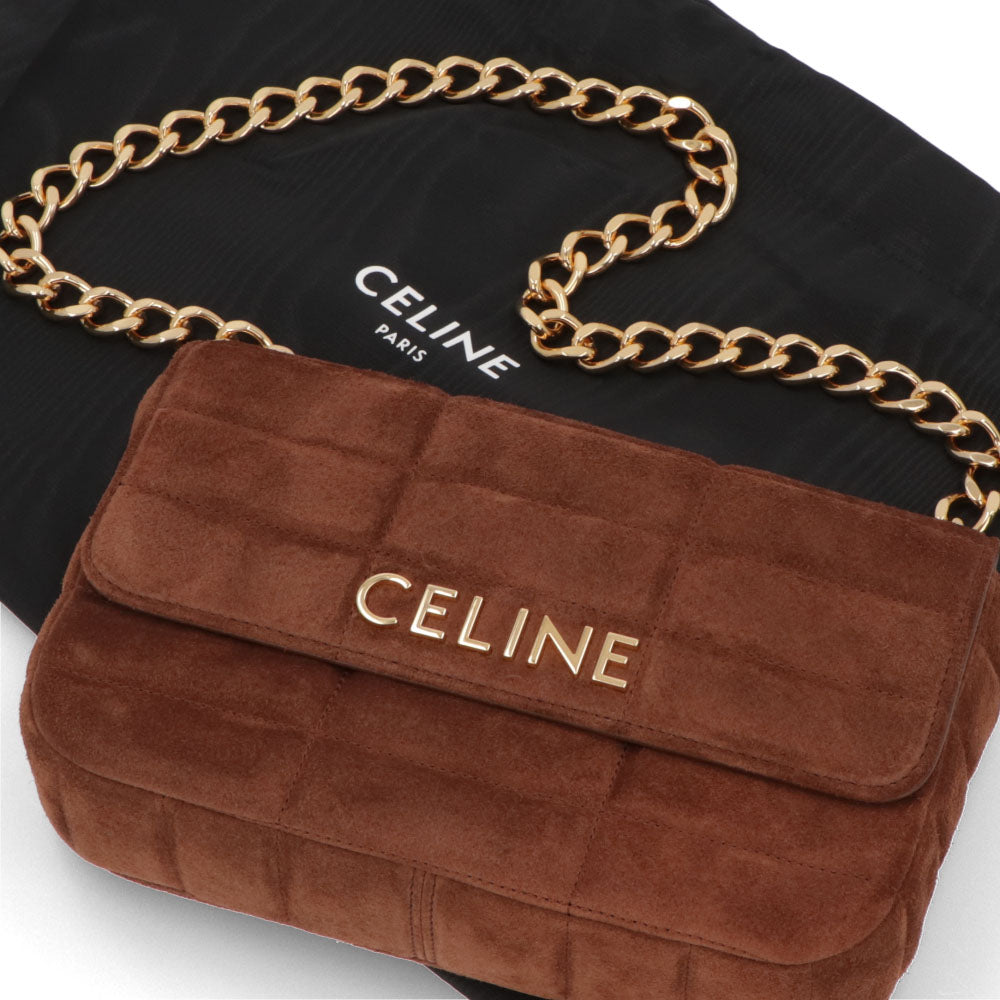 セリーヌ CELINE バッグ ショルダーバッグ レディース チェーンショルダーバッグ ブラウン カーフスキン ラムスキン ロゴ ゴールド金具 チェーンショルダー キルティング ハンドバッグ スエード生地 11127 3EZF