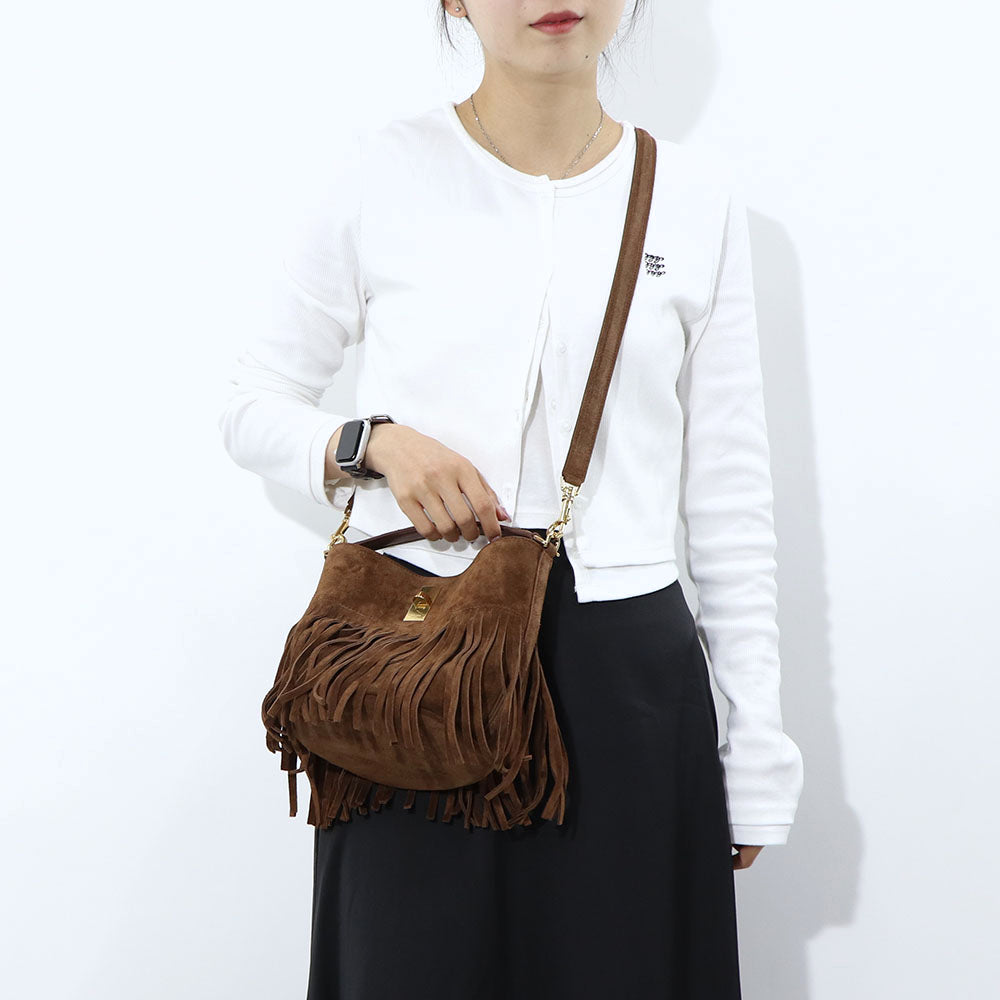 セリーヌ CELINE バッグ ショルダーバッグ レディース ティーンバケット ブラウン カーフスキン ラムスキン フリンジ ハンドバッグ 2Way ゴールド金具 11415 3EZV