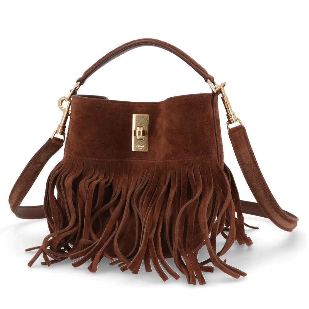 セリーヌ CELINE バッグ ショルダーバッグ レディース ティーンバケット ブラウン カーフスキン ラムスキン フリンジ ハンドバッグ 2Way ゴールド金具 11415 3EZV