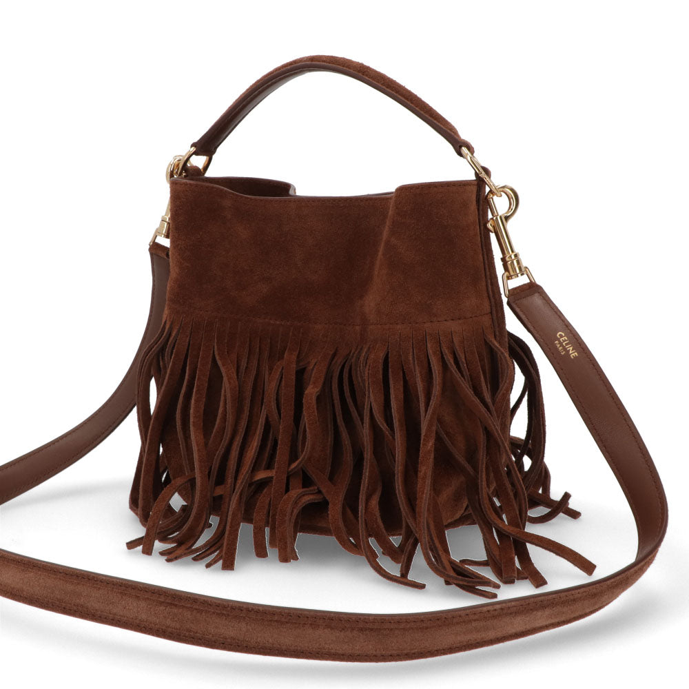 セリーヌ CELINE バッグ ショルダーバッグ レディース ティーンバケット ブラウン カーフスキン ラムスキン フリンジ ハンドバッグ 2Way ゴールド金具 11415 3EZV