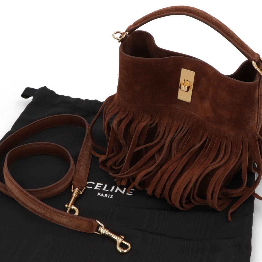 セリーヌ CELINE バッグ ショルダーバッグ レディース ティーンバケット ブラウン カーフスキン ラムスキン フリンジ ハンドバッグ 2Way ゴールド金具 11415 3EZV