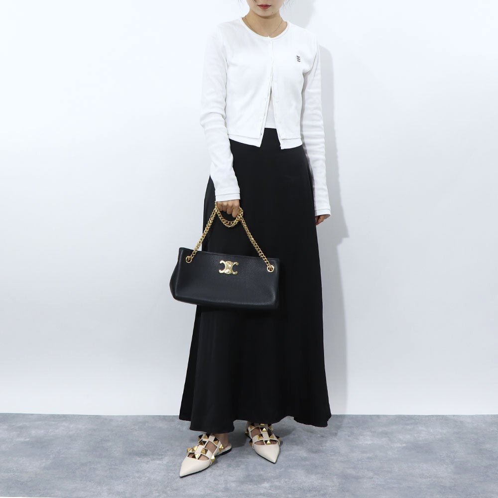 セリーヌ CELINE バッグ ショルダーバッグ レディース ニュースペーパー チェーン ブラック カーフスキン ラムスキン ロゴ トリオンフ ゴールド金具 チェーンショルダー 11425 3FDU