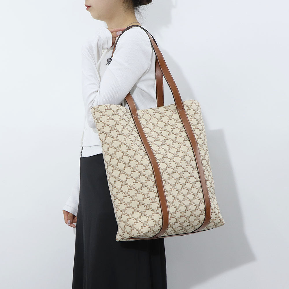 セリーヌ CELINE バッグ トートバッグ レディース Museum ミュージアム ベージュ系 キャンバス カーフスキン トリオンフ キャンバス ミニポーチ付き 鞄 White 19454 2EY7