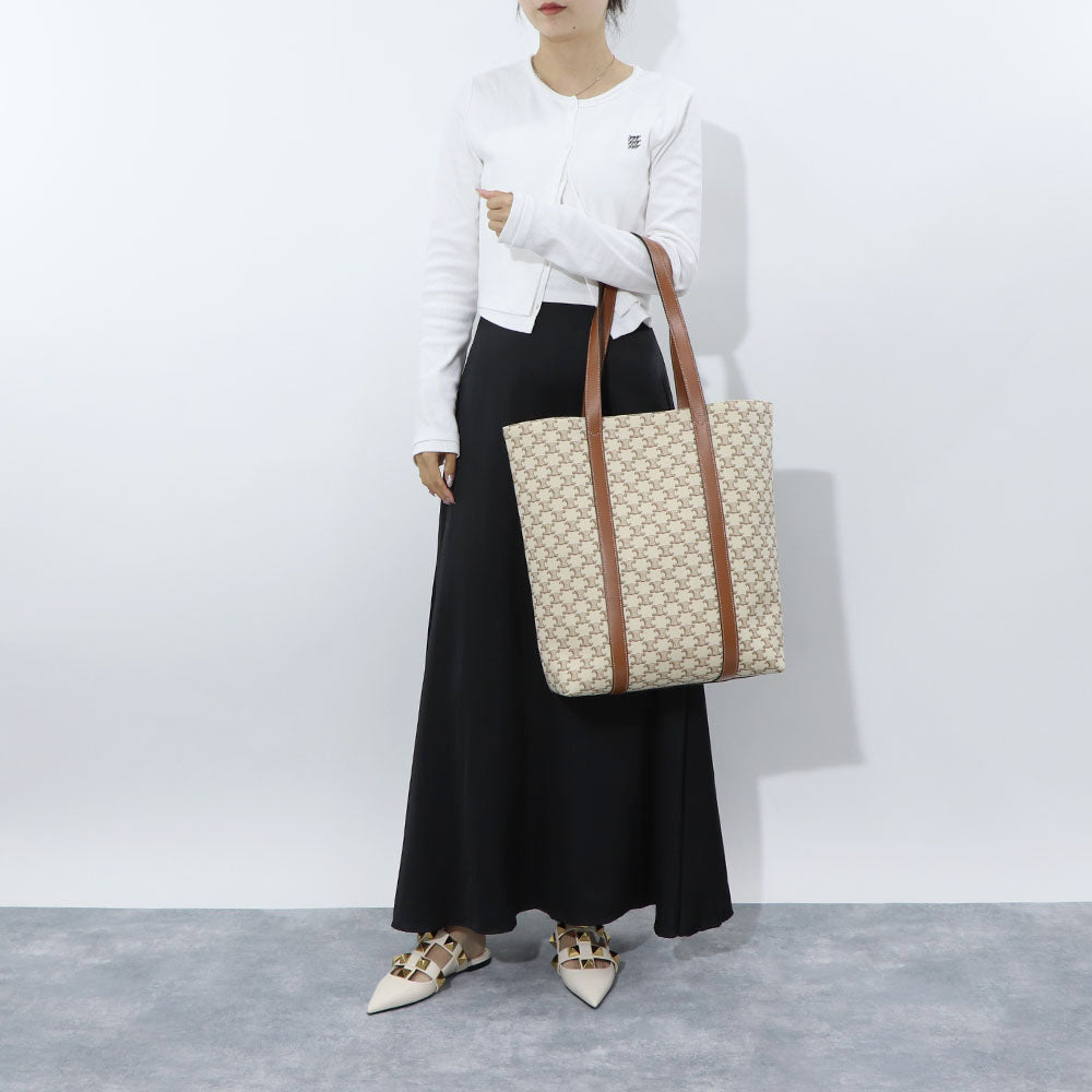 セリーヌ CELINE バッグ トートバッグ レディース Museum ミュージアム ベージュ系 キャンバス カーフスキン トリオンフ キャンバス ミニポーチ付き 鞄 White 19454 2EY7
