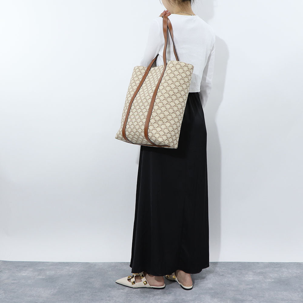セリーヌ CELINE バッグ トートバッグ レディース Museum ミュージアム ベージュ系 キャンバス カーフスキン トリオンフ キャンバス ミニポーチ付き 鞄 White 19454 2EY7