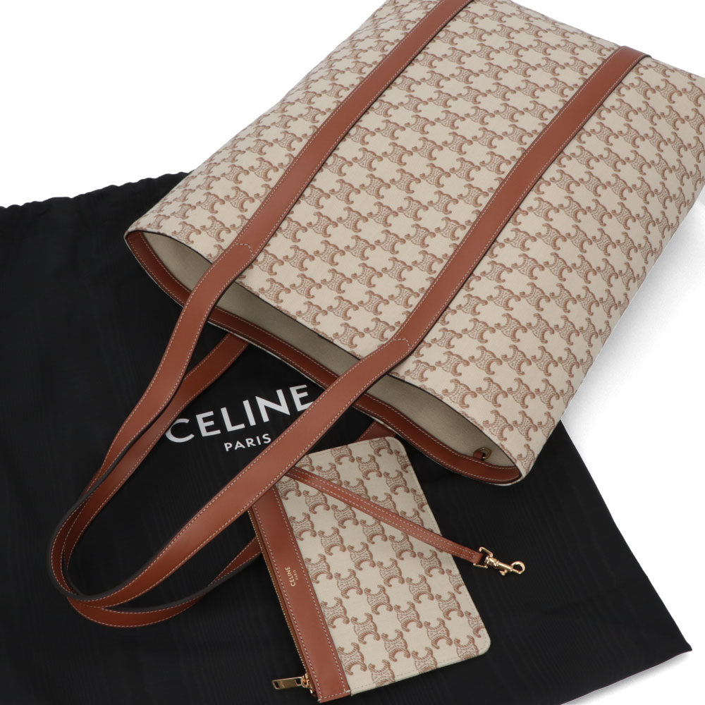 セリーヌ CELINE バッグ トートバッグ レディース Museum ミュージアム ベージュ系 キャンバス カーフスキン トリオンフ キャンバス ミニポーチ付き 鞄 White 19454 2EY7