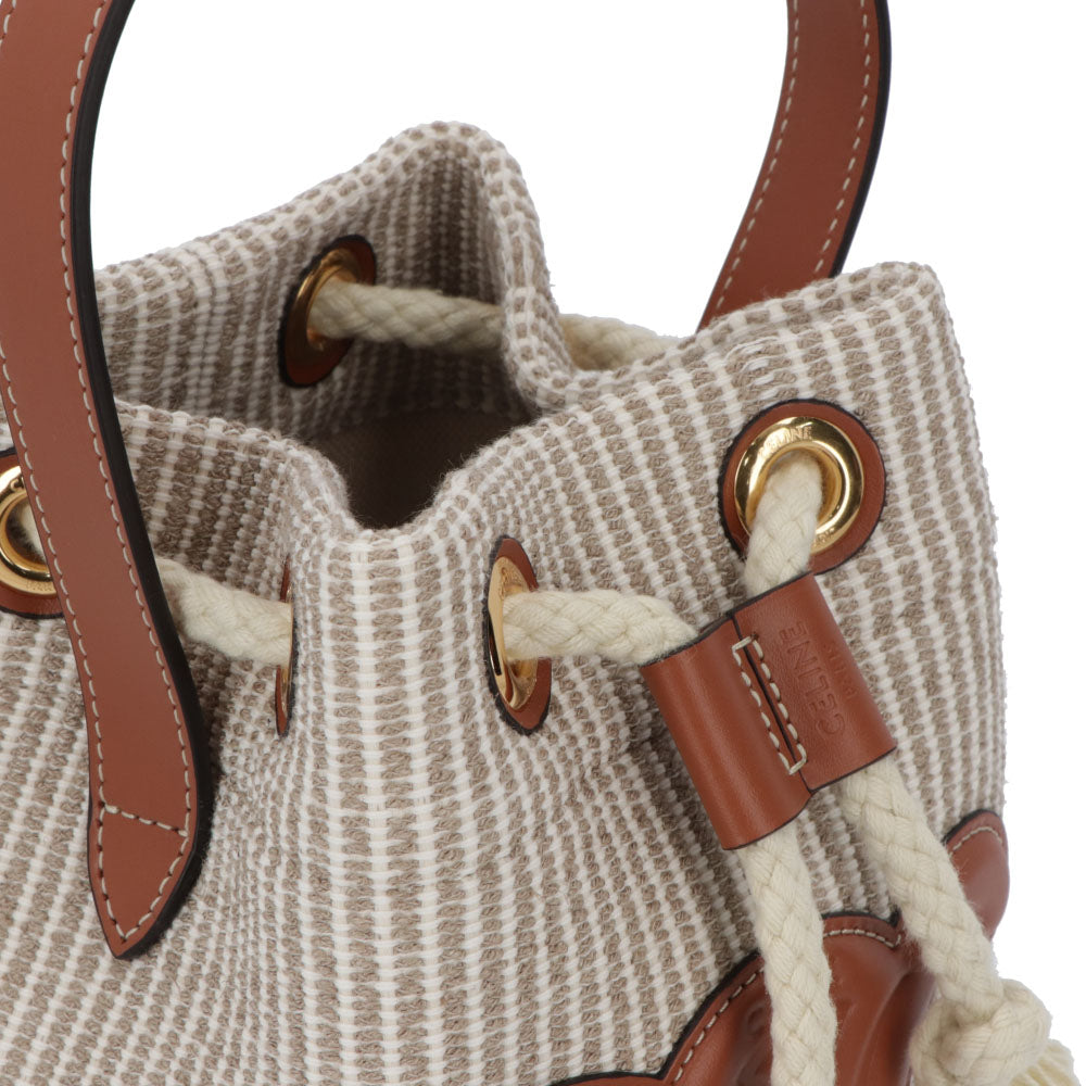 セリーヌ CELINE バッグ ハンドバッグ レディース TEEN DRAWSTRING ティーン ドローストリング ベージュ コットン ポリエステル レーヨン Triomphe トリオンフ バケットバッグ ストライプ 鞄 Beige 19653 2FEA