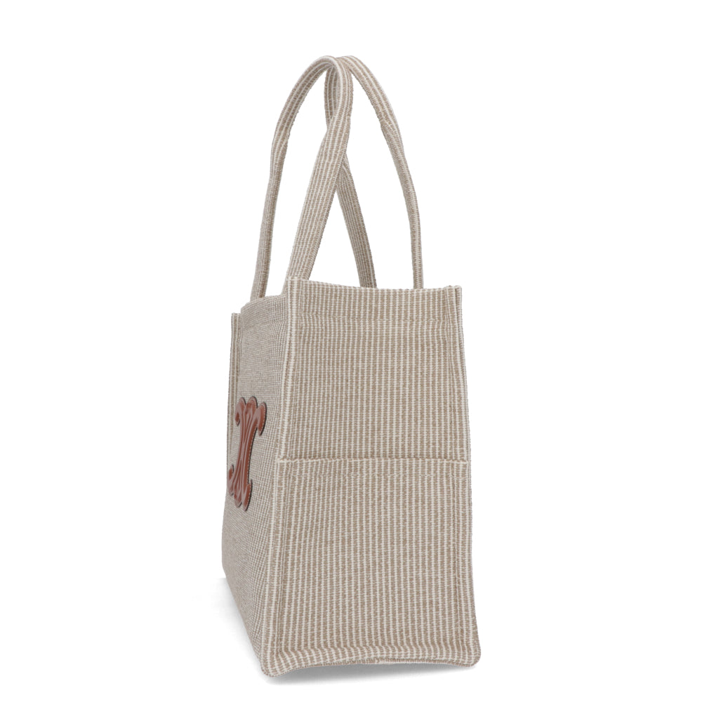 セリーヌ CELINE バッグ トートバッグ レディース Large Cabas ラージ カバ ベージュ×ブラウン ヴァージンウール ポリエステル アクリル トリオンフ レザー ストライプ 鞄 Beige A4 大容量 19676 2FEE