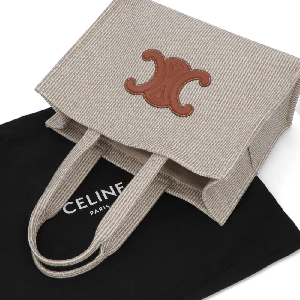 セリーヌ CELINE バッグ トートバッグ レディース Large Cabas ラージ カバ ベージュ×ブラウン ヴァージンウール ポリエステル アクリル トリオンフ レザー ストライプ 鞄 Beige A4 大容量 19676 2FEE