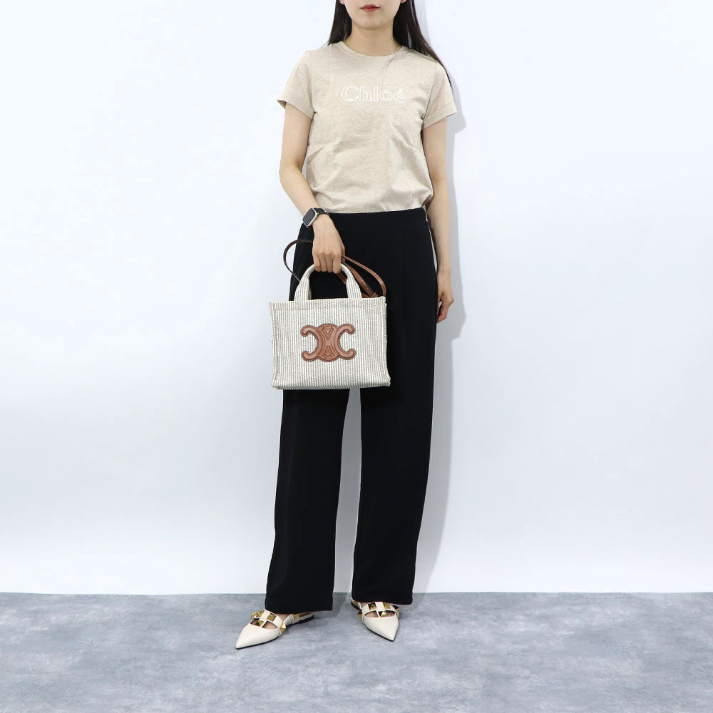 セリーヌ CELINE バッグ ハンドバッグ レディース Small Cabas スモール カバ タイス ベージュ×ブラウン系 テキスタイル カーフスキン ショルダーバッグ 2way 鞄 Triomphe トリオンフ ストライプ Beige 19916 2FEE