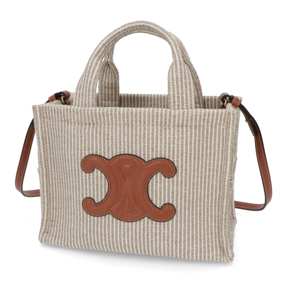 セリーヌ CELINE バッグ ハンドバッグ レディース Small Cabas スモール カバ タイス ベージュ×ブラウン系 テキスタイル カーフスキン ショルダーバッグ 2way 鞄 Triomphe トリオンフ ストライプ Beige 19916 2FEE