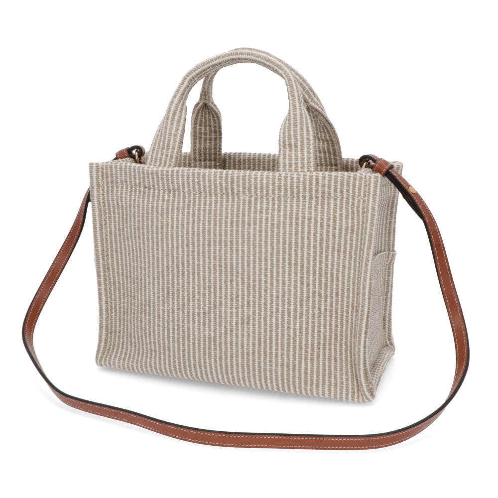 セリーヌ CELINE バッグ ハンドバッグ レディース Small Cabas スモール カバ タイス ベージュ×ブラウン系 テキスタイル カーフスキン ショルダーバッグ 2way 鞄 Triomphe トリオンフ ストライプ Beige 19916 2FEE