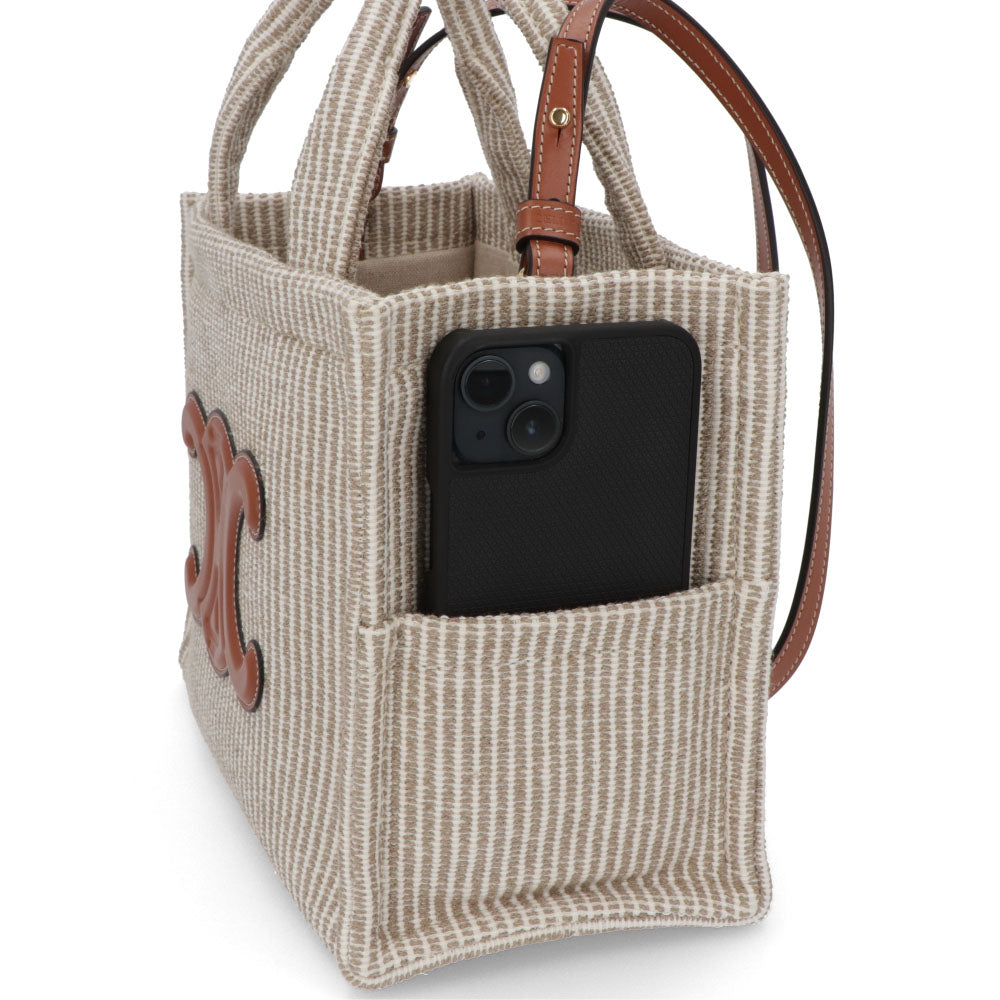 セリーヌ CELINE バッグ ハンドバッグ レディース Small Cabas スモール カバ タイス ベージュ×ブラウン系 テキスタイル カーフスキン ショルダーバッグ 2way 鞄 Triomphe トリオンフ ストライプ Beige 19916 2FEE