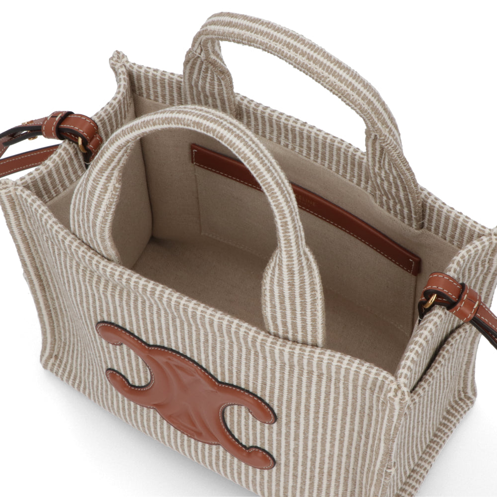 セリーヌ CELINE バッグ ハンドバッグ レディース Small Cabas スモール カバ タイス ベージュ×ブラウン系 テキスタイル カーフスキン ショルダーバッグ 2way 鞄 Triomphe トリオンフ ストライプ Beige 19916 2FEE