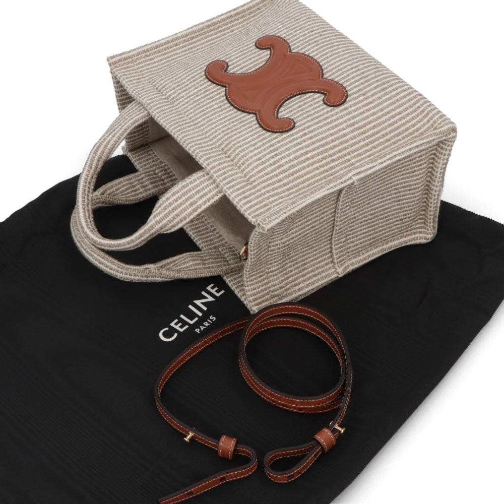 セリーヌ CELINE バッグ ハンドバッグ レディース Small Cabas スモール カバ タイス ベージュ×ブラウン系 テキスタイル カーフスキン ショルダーバッグ 2way 鞄 Triomphe トリオンフ ストライプ Beige 19916 2FEE