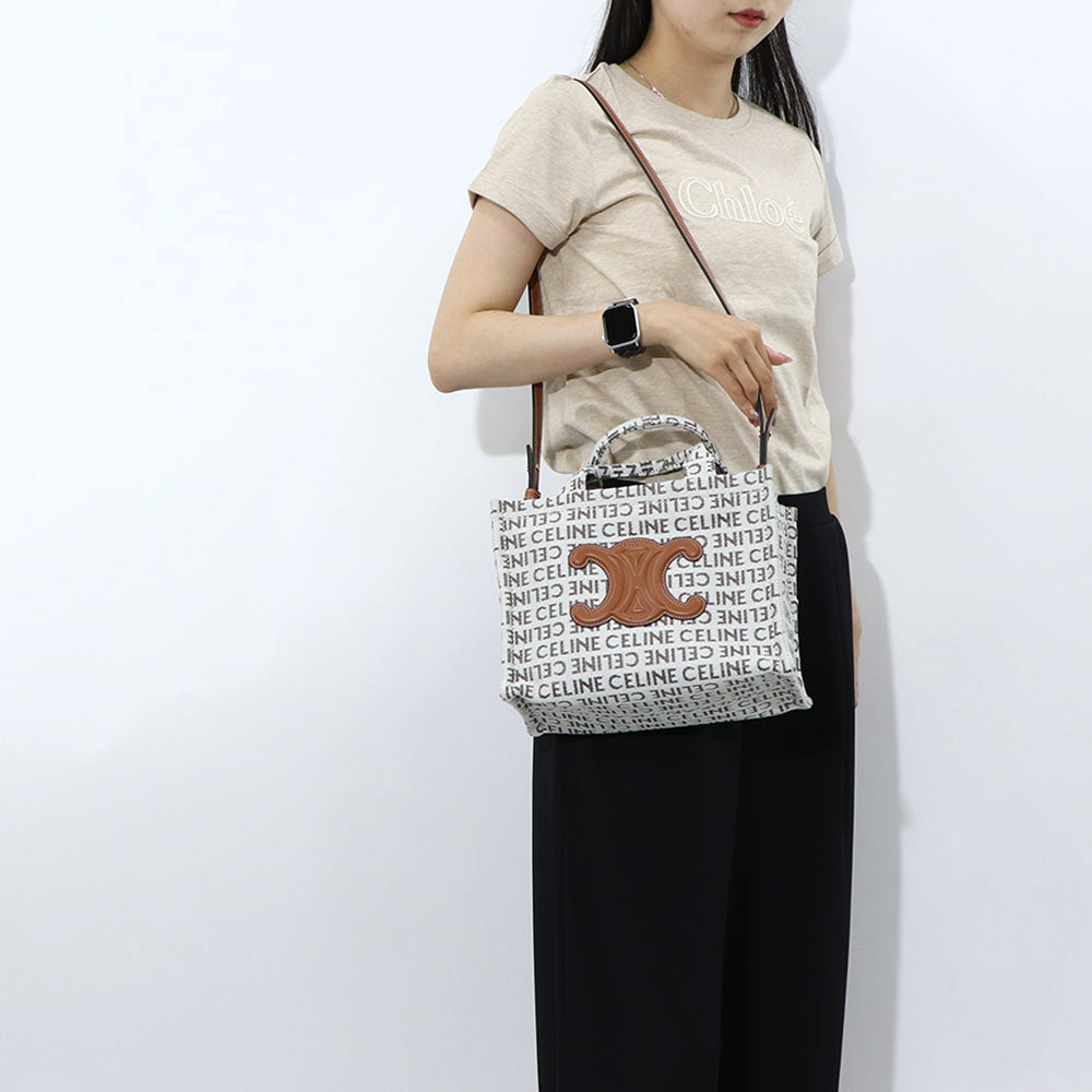 セリーヌ CELINE バッグ ハンドバッグ レディース Small Cabas Tice スモール カバ タイス オフホワイト テキスタイル カーフスキン ロゴ 総柄 トリオンフ ショルダーバッグ 2way 鞄 Natural Tan 19916 2FEF
