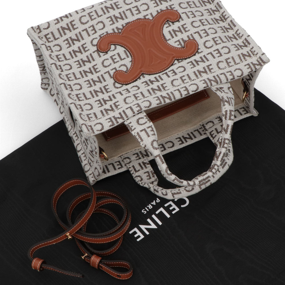 セリーヌ CELINE バッグ ハンドバッグ レディース Small Cabas Tice スモール カバ タイス オフホワイト テキスタイル カーフスキン ロゴ 総柄 トリオンフ ショルダーバッグ 2way 鞄 Natural Tan 19916 2FEF