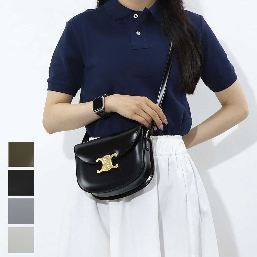 CELINE ショルダーバッグ ブルー ブラック トリオンフ レザー