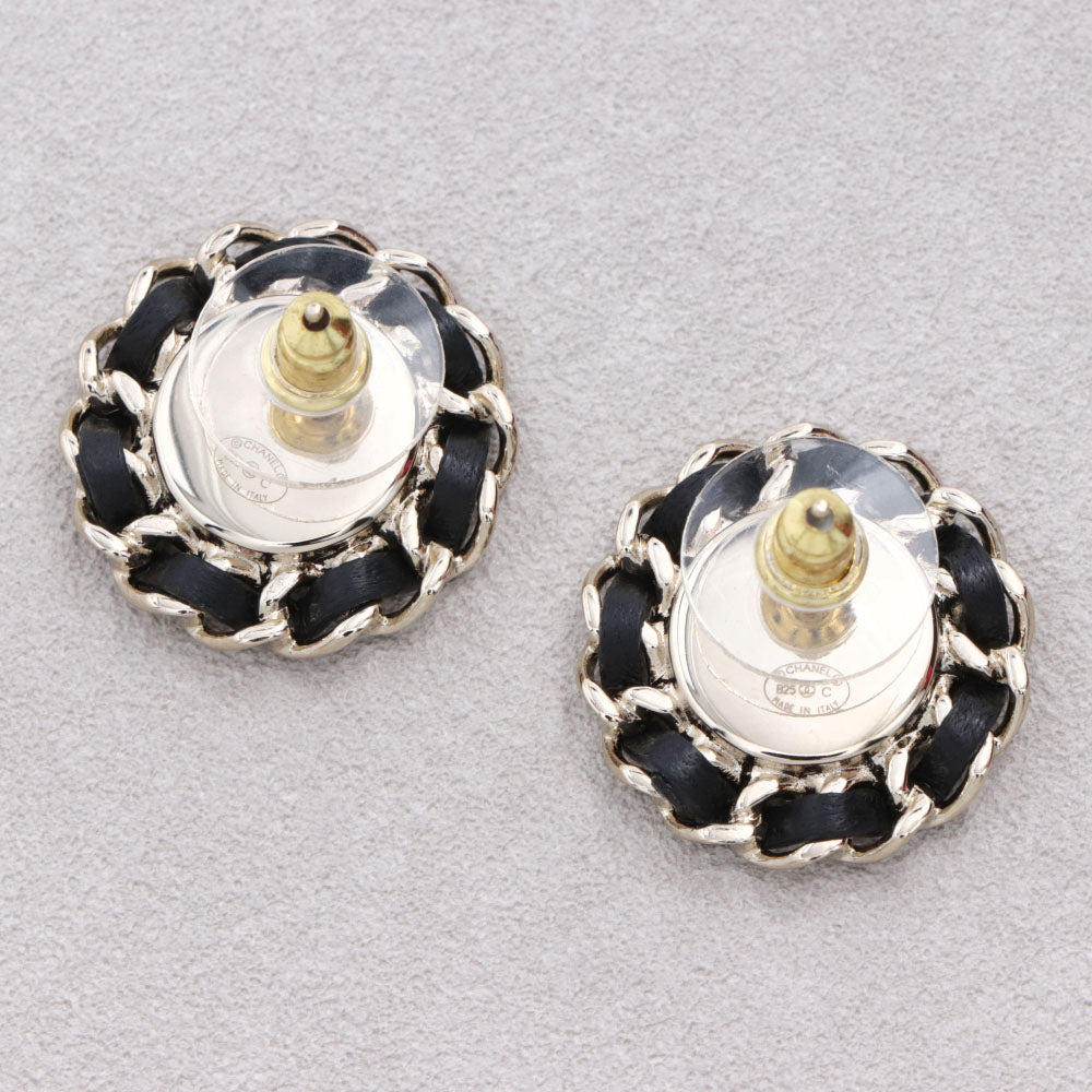 CHANEL ピアス ゴールド レザー CCマーク チェーン