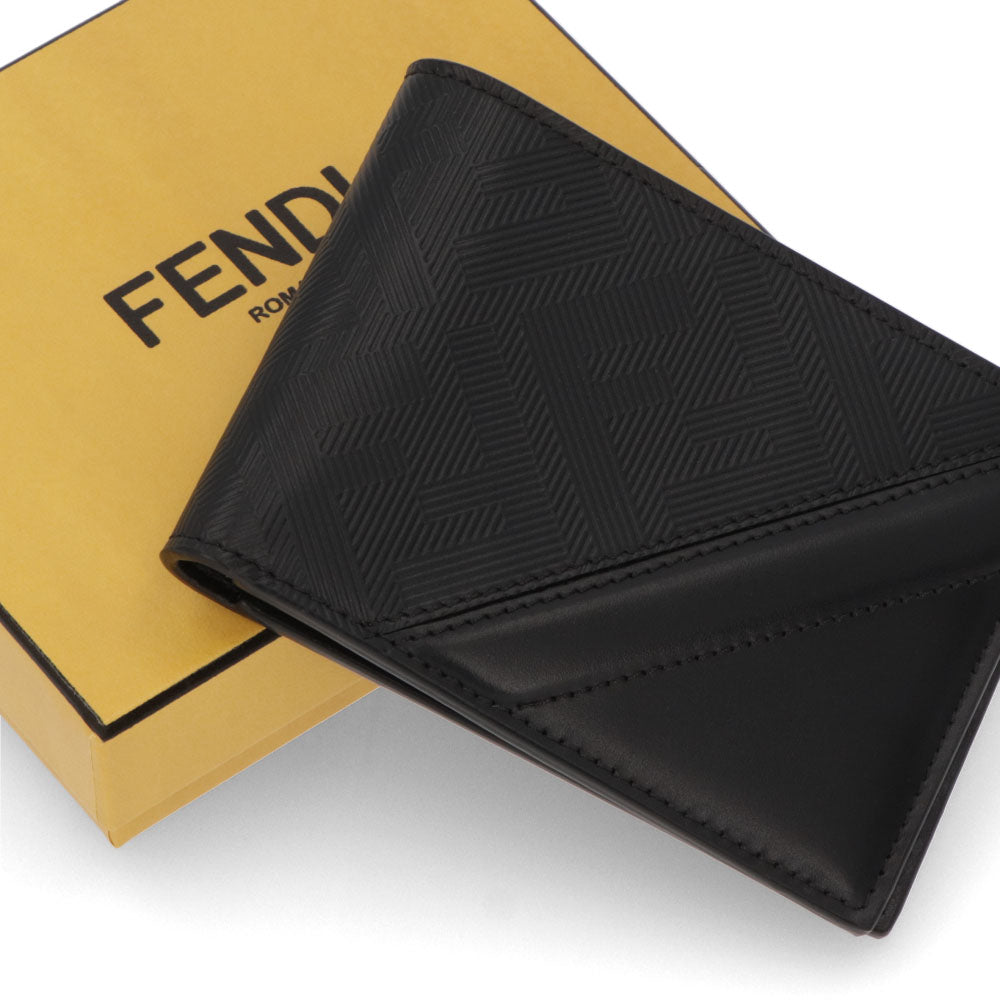 フェンディ FENDI 財布 二つ折り財布 メンズ ダイアゴナル ブラック レザー パスケース カードケース ロゴ コンパクト スリム 小銭入れなし 7M0303 AP1T