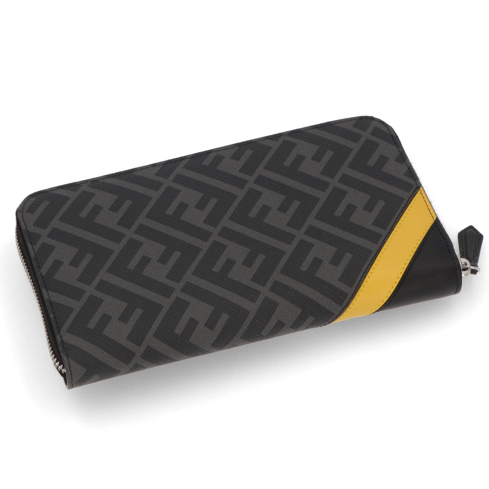 フェンディ FENDI 財布 長財布 メンズ ブラック×グレー×イエロー レザー ロゴ 持ち手付き 大容量 スマホ用ポケット カードポケット 8個 7M0275 A9XS