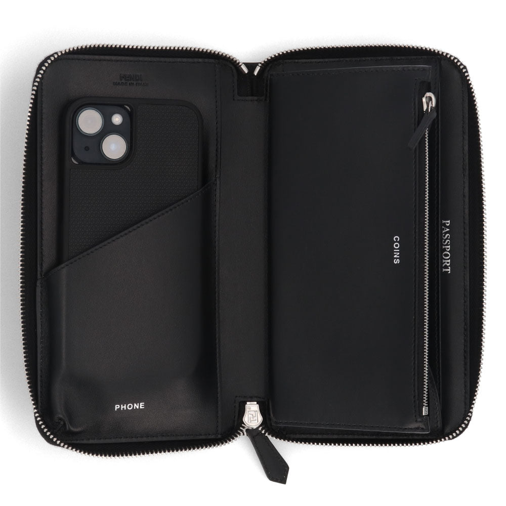 フェンディ FENDI 財布 長財布 メンズ ブラック×グレー×イエロー レザー ロゴ 持ち手付き 大容量 スマホ用ポケット カードポケット 8個 7M0275 A9XS