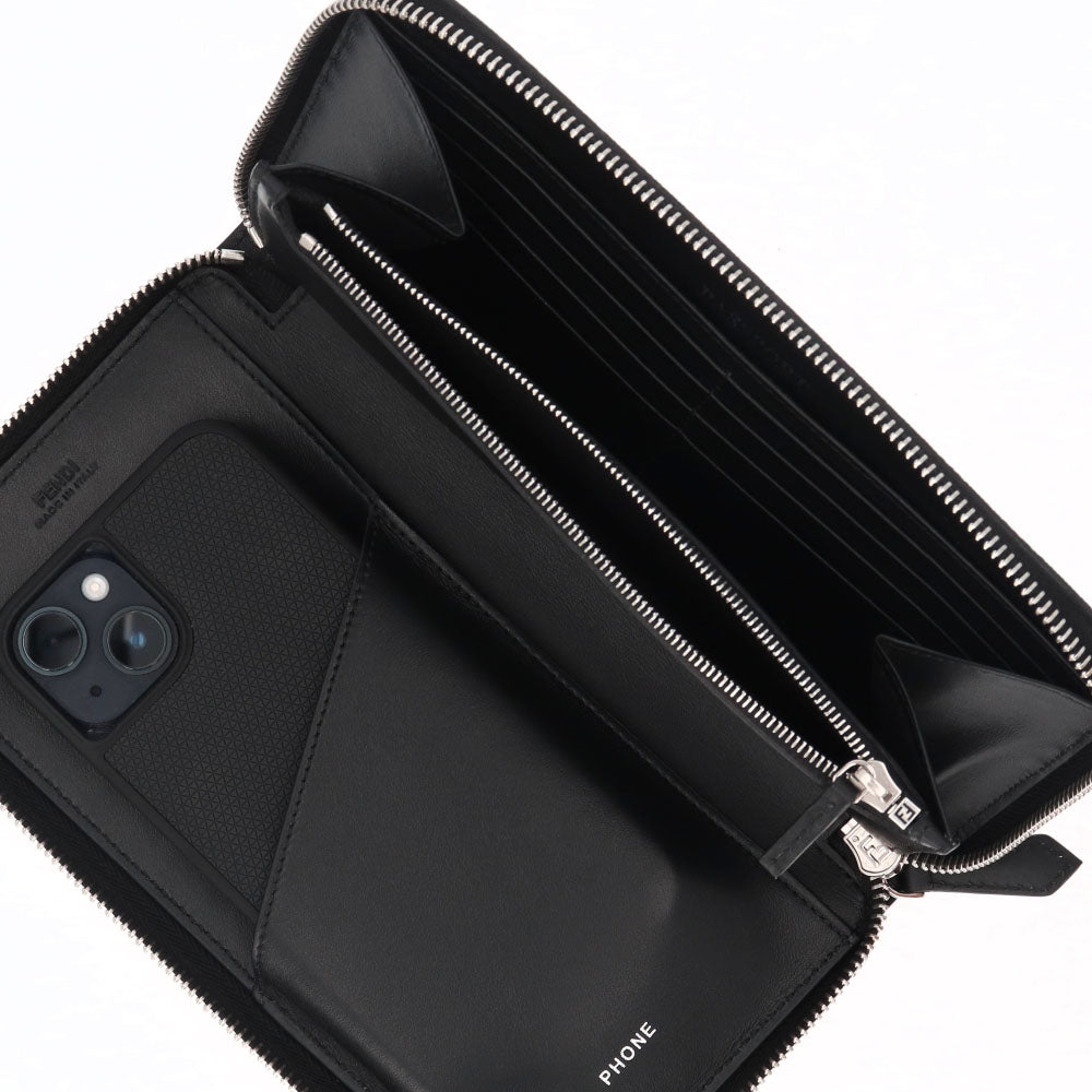 フェンディ FENDI 財布 長財布 メンズ ブラック×グレー×イエロー レザー ロゴ 持ち手付き 大容量 スマホ用ポケット カードポケット 8個 7M0275 A9XS