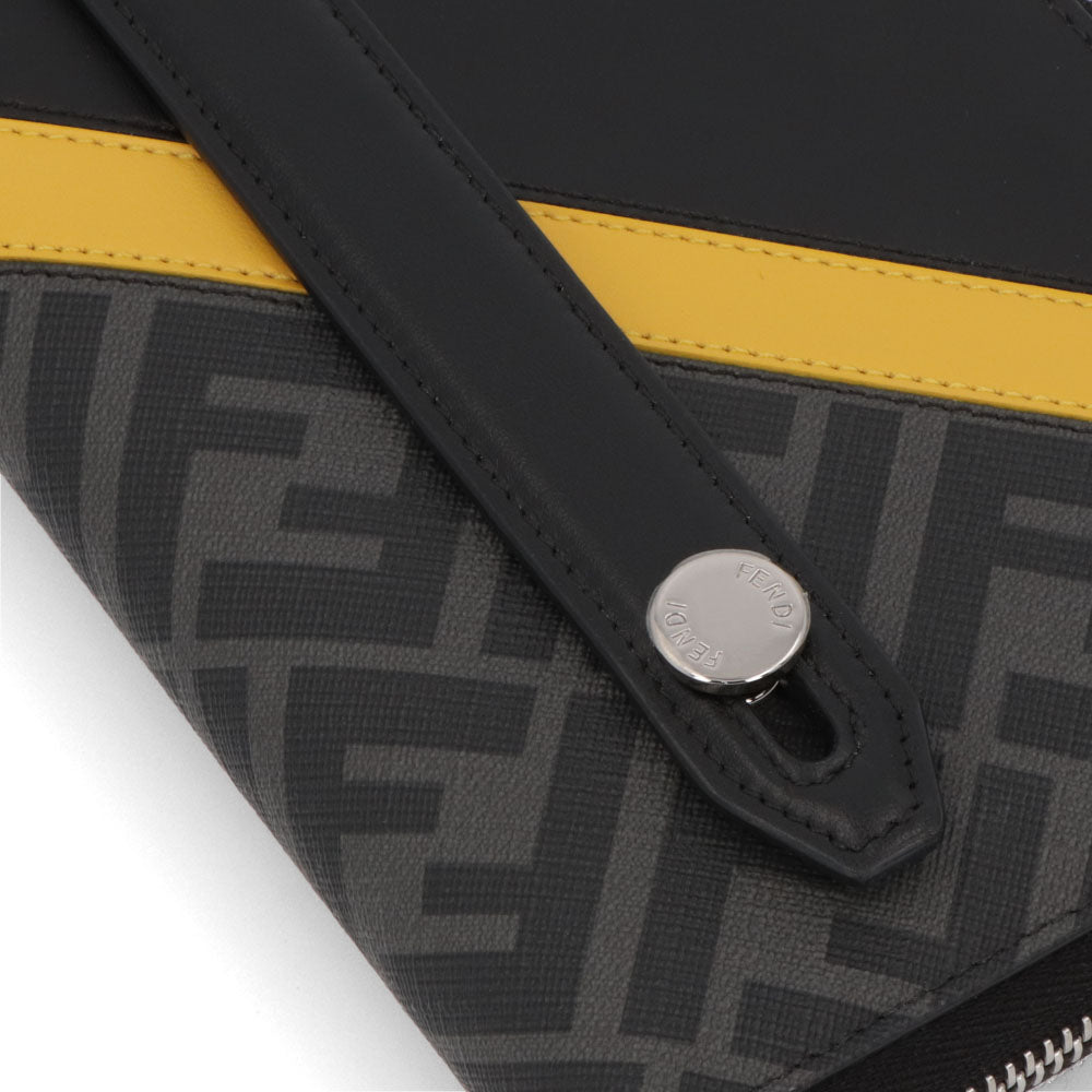 フェンディ FENDI 財布 長財布 メンズ ブラック×グレー×イエロー レザー ロゴ 持ち手付き 大容量 スマホ用ポケット カードポケット 8個 7M0275 A9XS