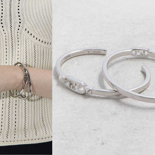 FENDI ブレスレット シルバー ダブル セット ロゴ スタッズ