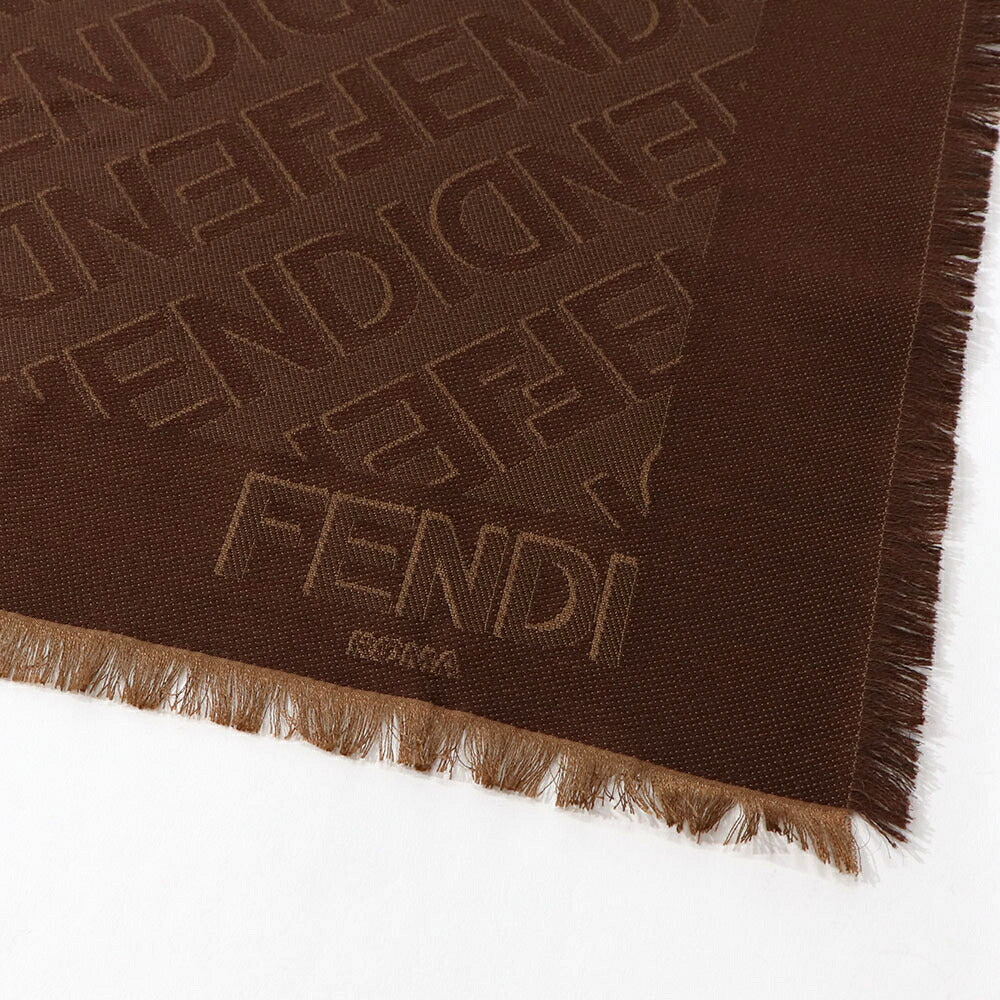 FENDI スカーフ ブラウン シルク ウール ロゴ 総柄