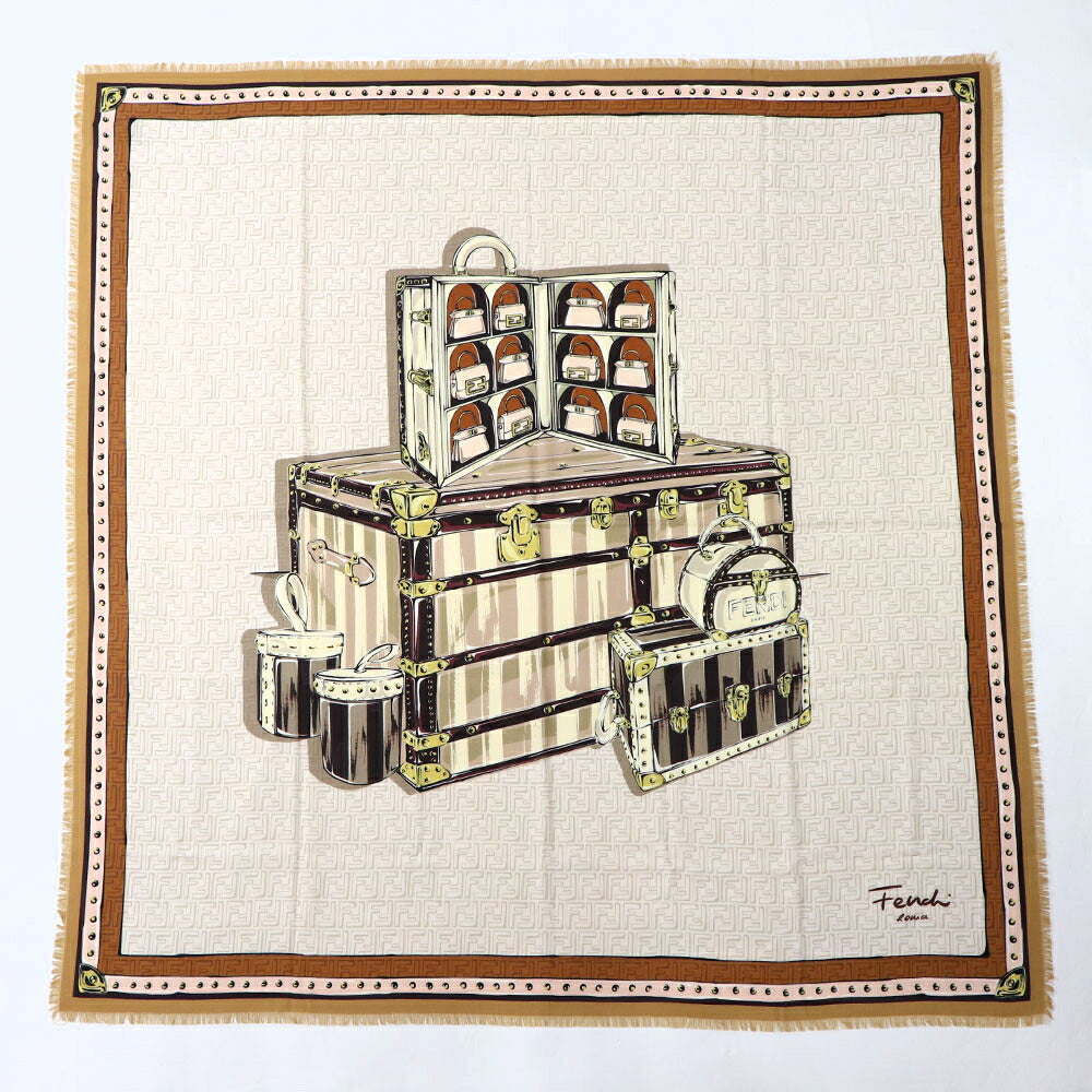 FENDI スカーフ ブラウン×ホワイト 正方形 モノグラム