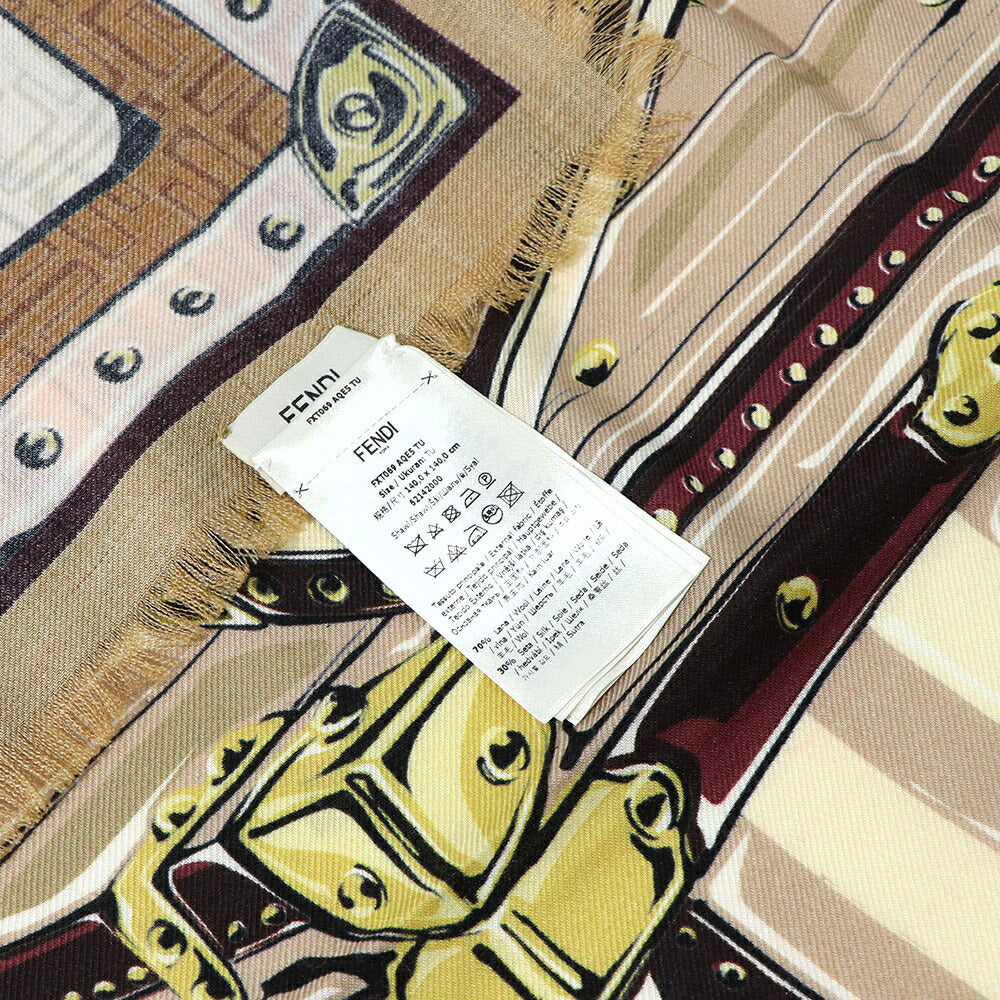 FENDI スカーフ ブラウン×ホワイト 正方形 モノグラム