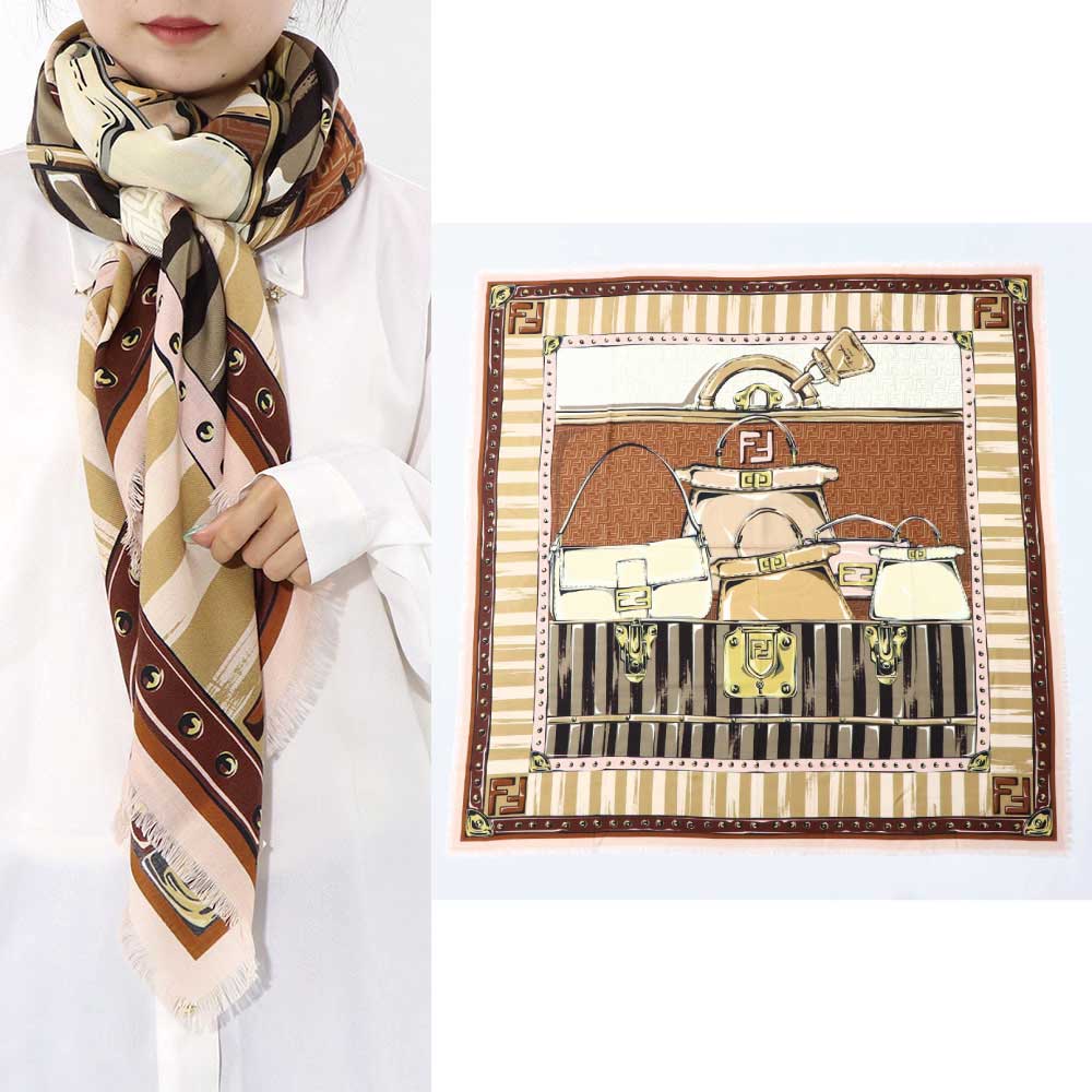 FENDI スカーフ ブラウン×ピンク ハンドバッグイラスト
