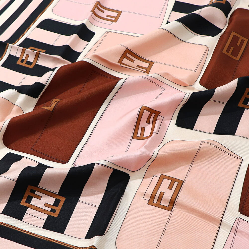FENDI スカーフ ピンク×グリーン シルク 金具モチーフ イラスト