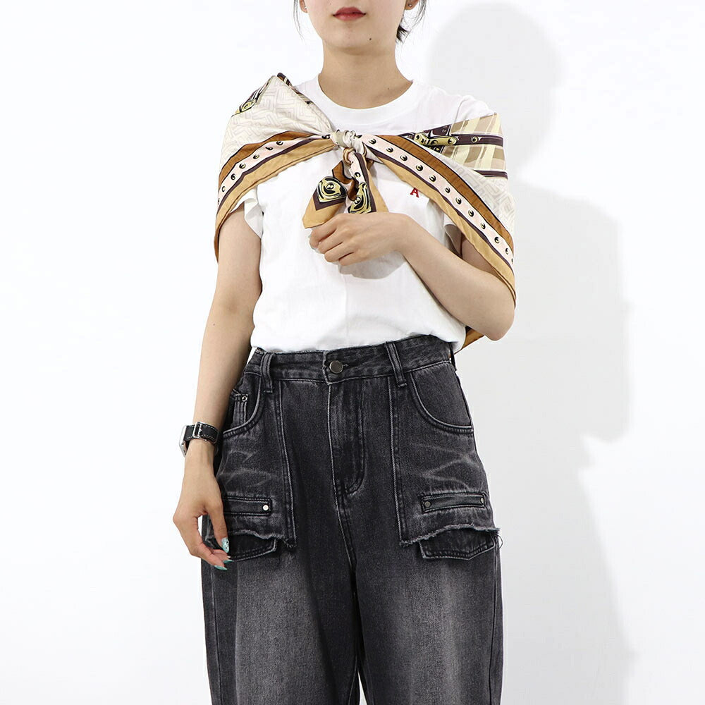 FENDI スカーフ ホワイト×ベージュ ミニバッグイラスト