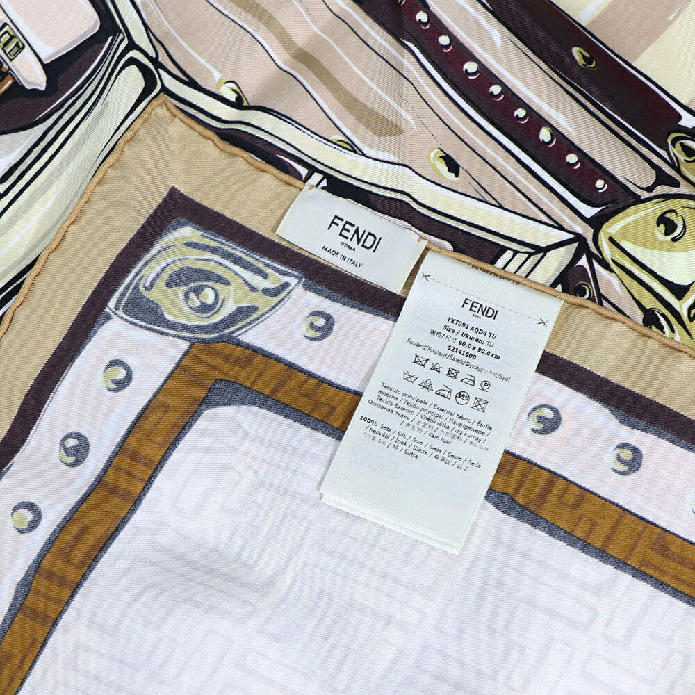 FENDI スカーフ ホワイト×ベージュ ミニバッグイラスト