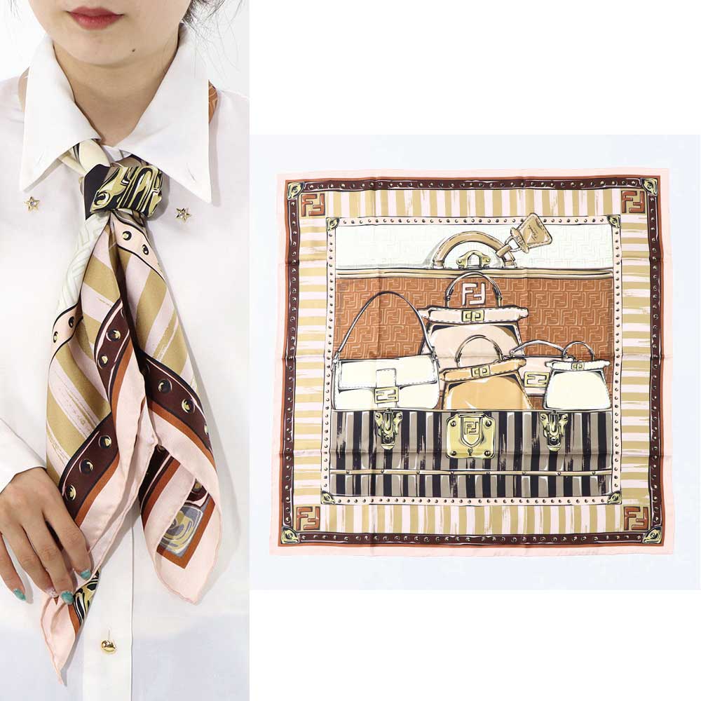 FENDI スカーフ ベージュ シルク ミニバッグイラスト