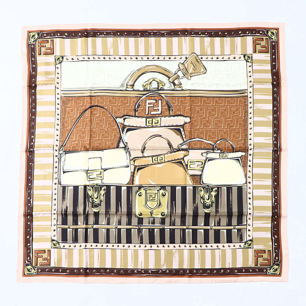 FENDI スカーフ ベージュ シルク ミニバッグイラスト