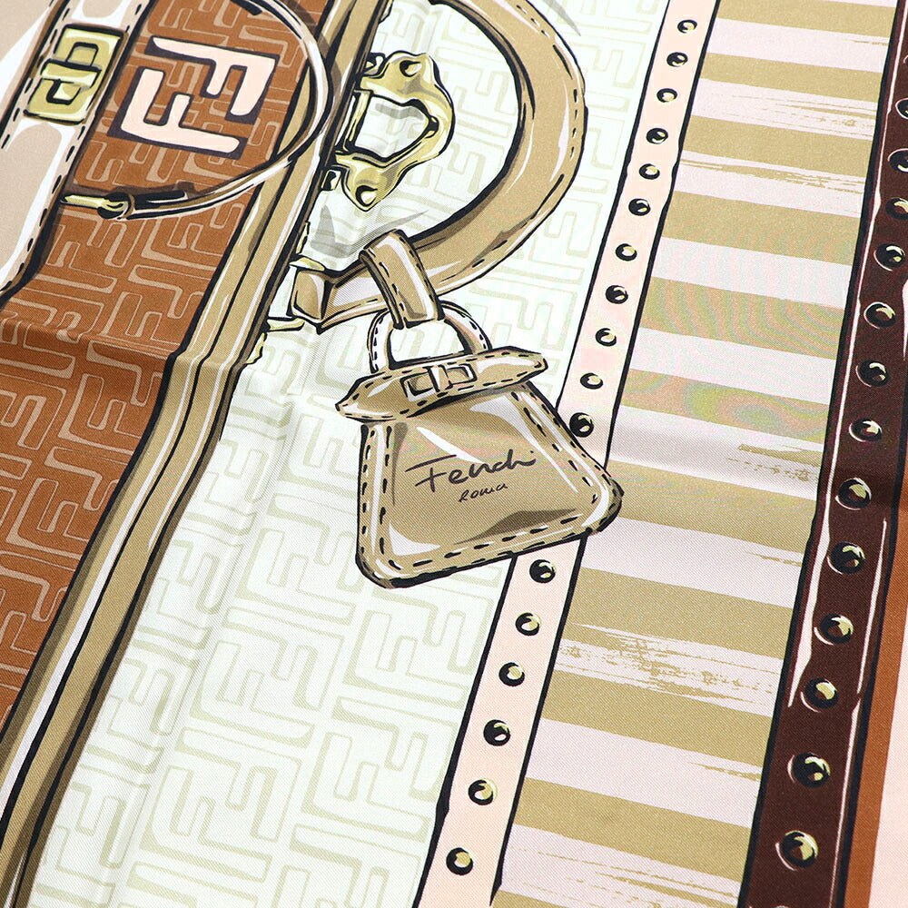 FENDI スカーフ ベージュ シルク ミニバッグイラスト