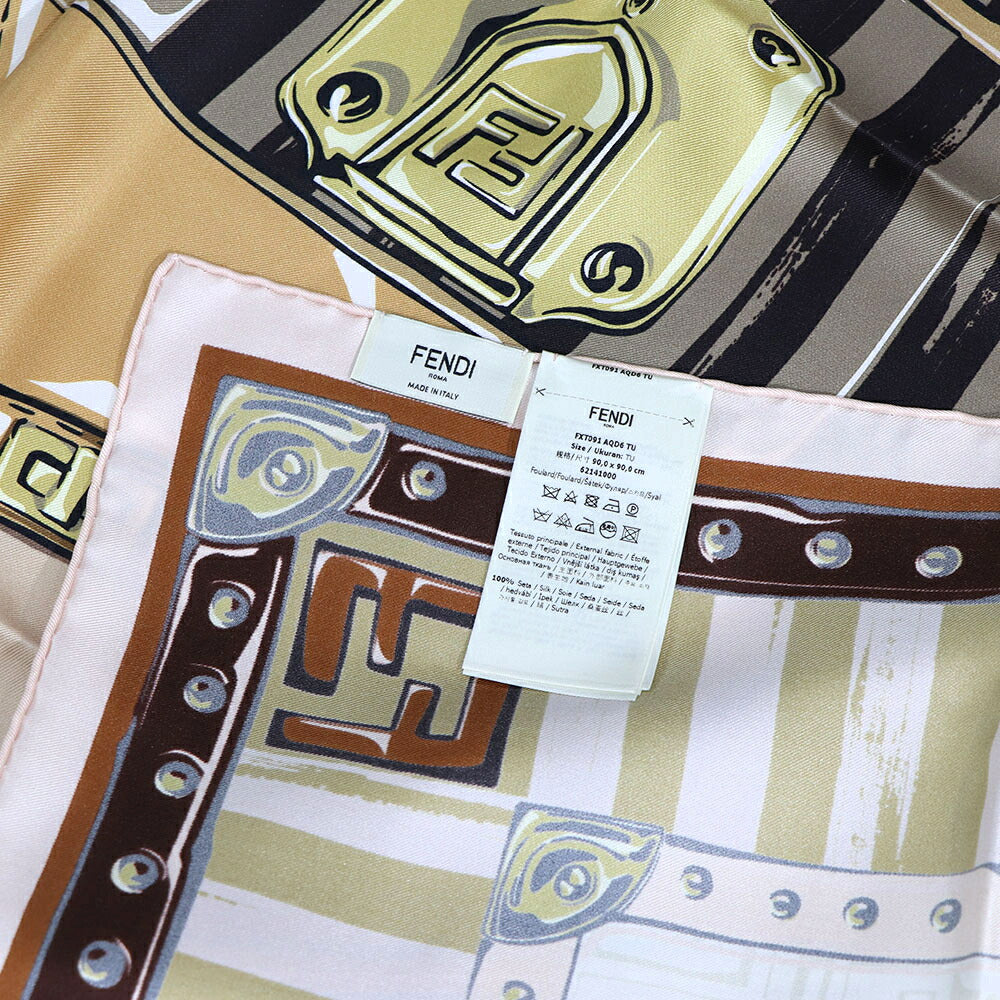 FENDI スカーフ ベージュ シルク ミニバッグイラスト