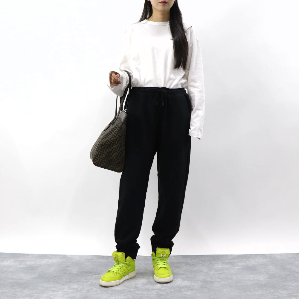 フェンディ FENDI ボトムス ロングパンツ レディース ブラック コットン ポリエステル ロゴ スウェットパンツ 刺繍