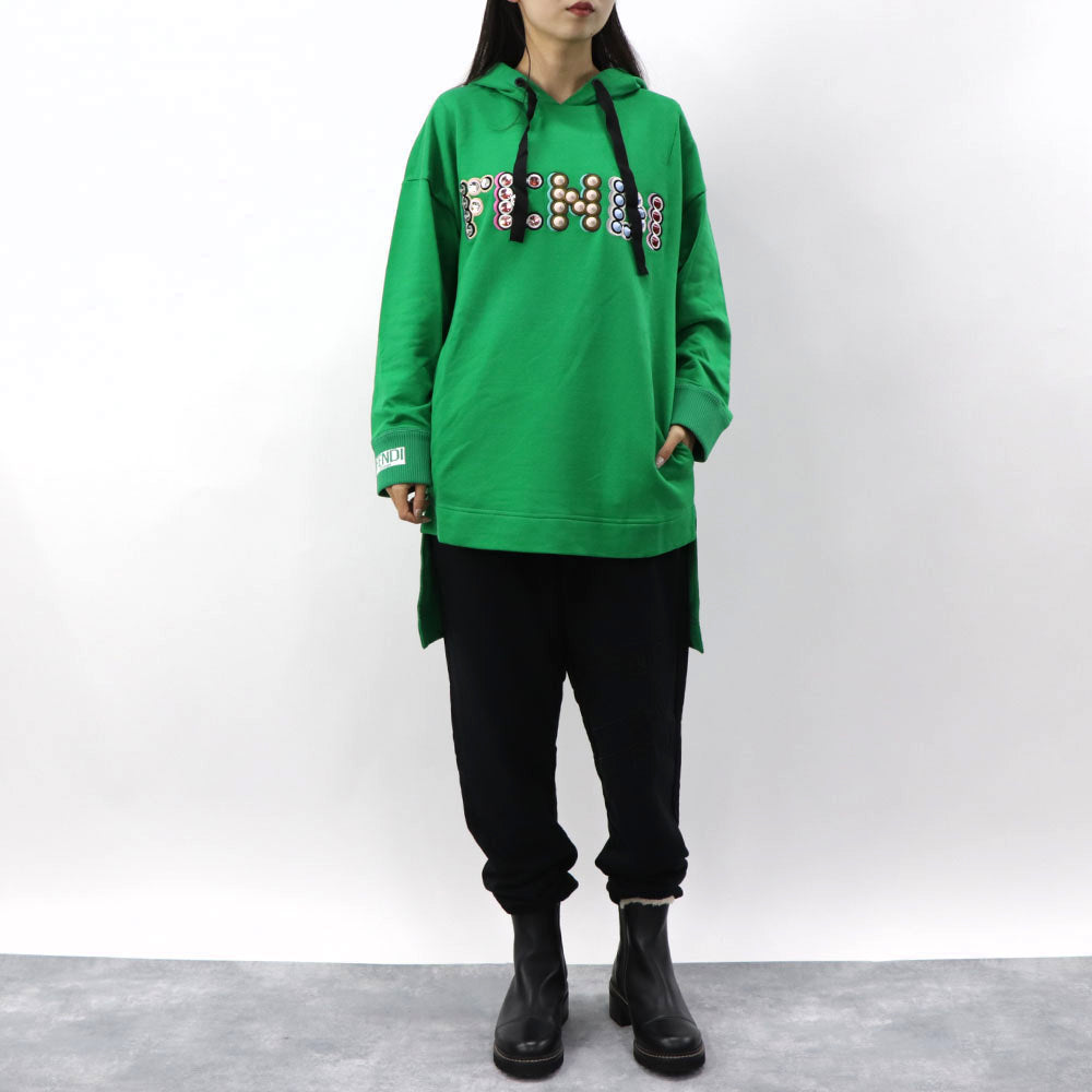 FENDI フーディ チュニックパーカー スタッズ ロゴ