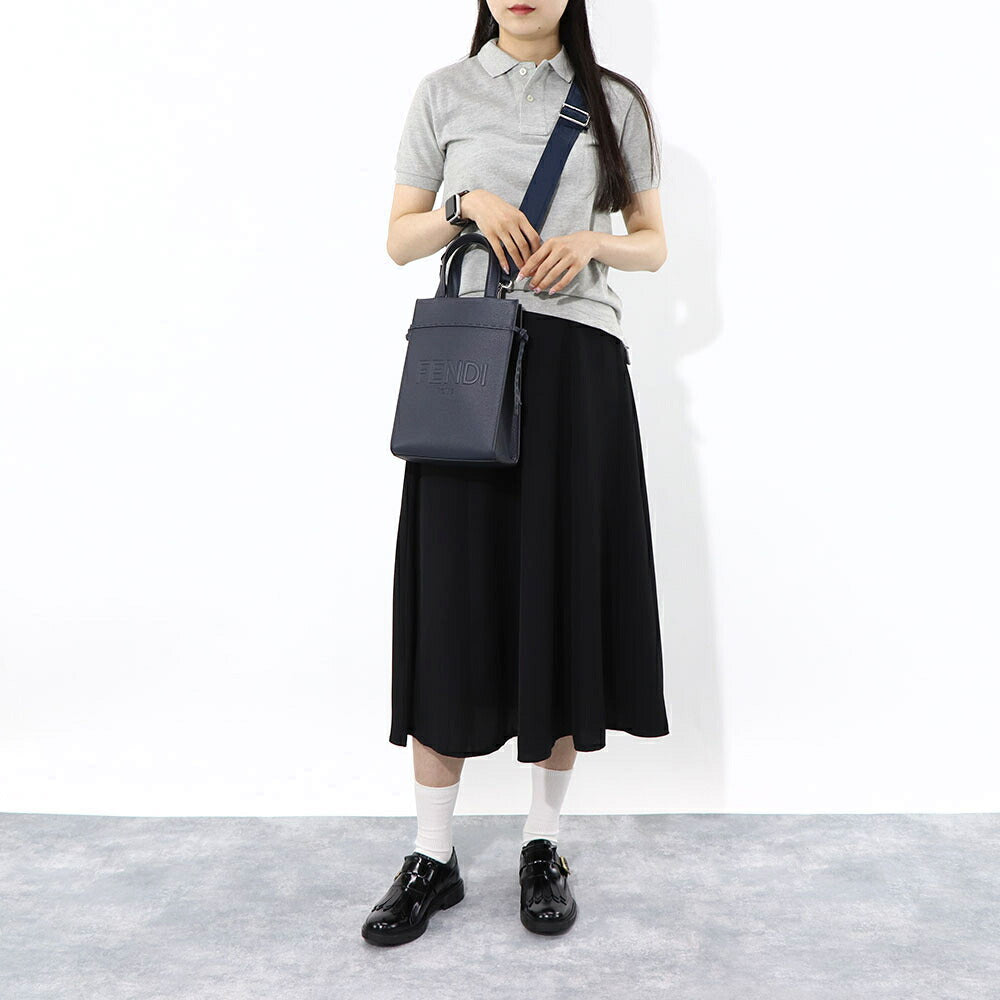 フェンディ FENDI バッグ ハンドバッグ レディース GO TO SHOPPER MINI ゴー トゥー ショッパー ミニ ネイビー レザー ショルダーバッグ 2way ロゴ 7VA584 AMAC